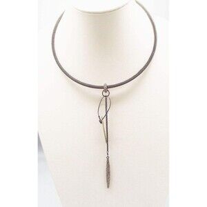 New Chico's Eliza Hanging Crystal Encrusted Pendant Gunmetal Collar Necklace